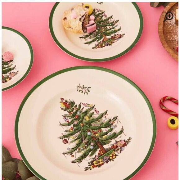 4 Plates SPODE 8" PLATES Salad Dessert Christmas Tree REPLACEMENT Excellent - Picture 3 of 13